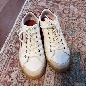 White and Red Sneakers with Gum Sole